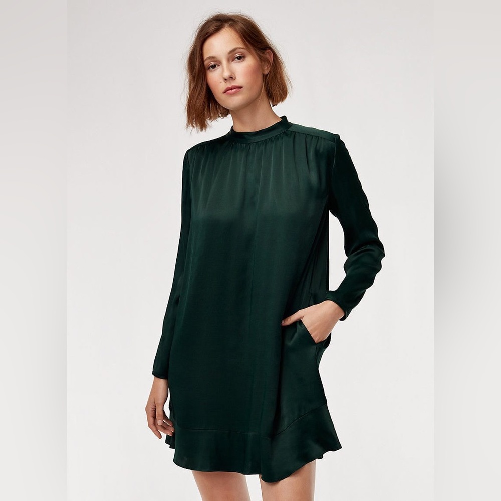 Little Moon Dark Green Long Sleeve Mini Dress